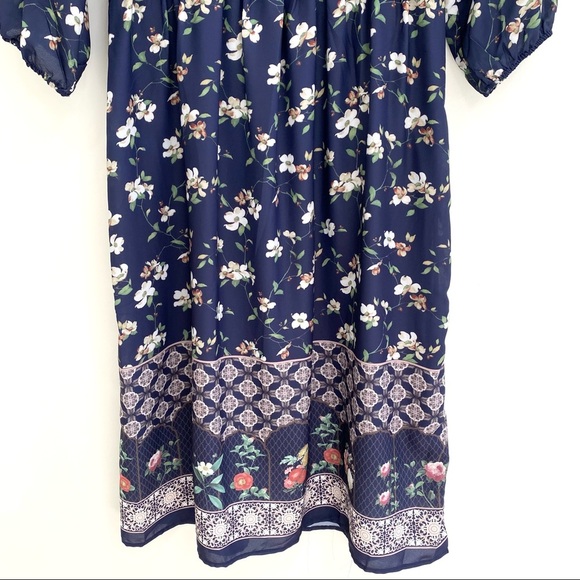 Polagram blue dogwood floral modest midi dress granny core size medium - Picture 5 of 9